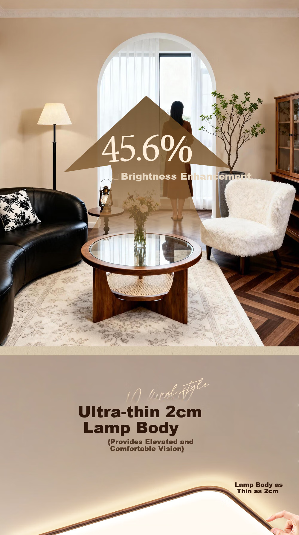 Kuka LED Ceiling Light Vintage Style Eye Protection Ultra-thin PRi Living Room Bedroom Lamp 40CM Round - Three Colors [Installation Included] 6