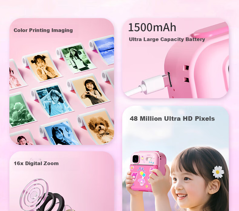 Yisirui Kids Camera Toy Birthday Gift for Ages 7-14 Printable Color Photos Instant Camera for Girls Ages 6-12 5