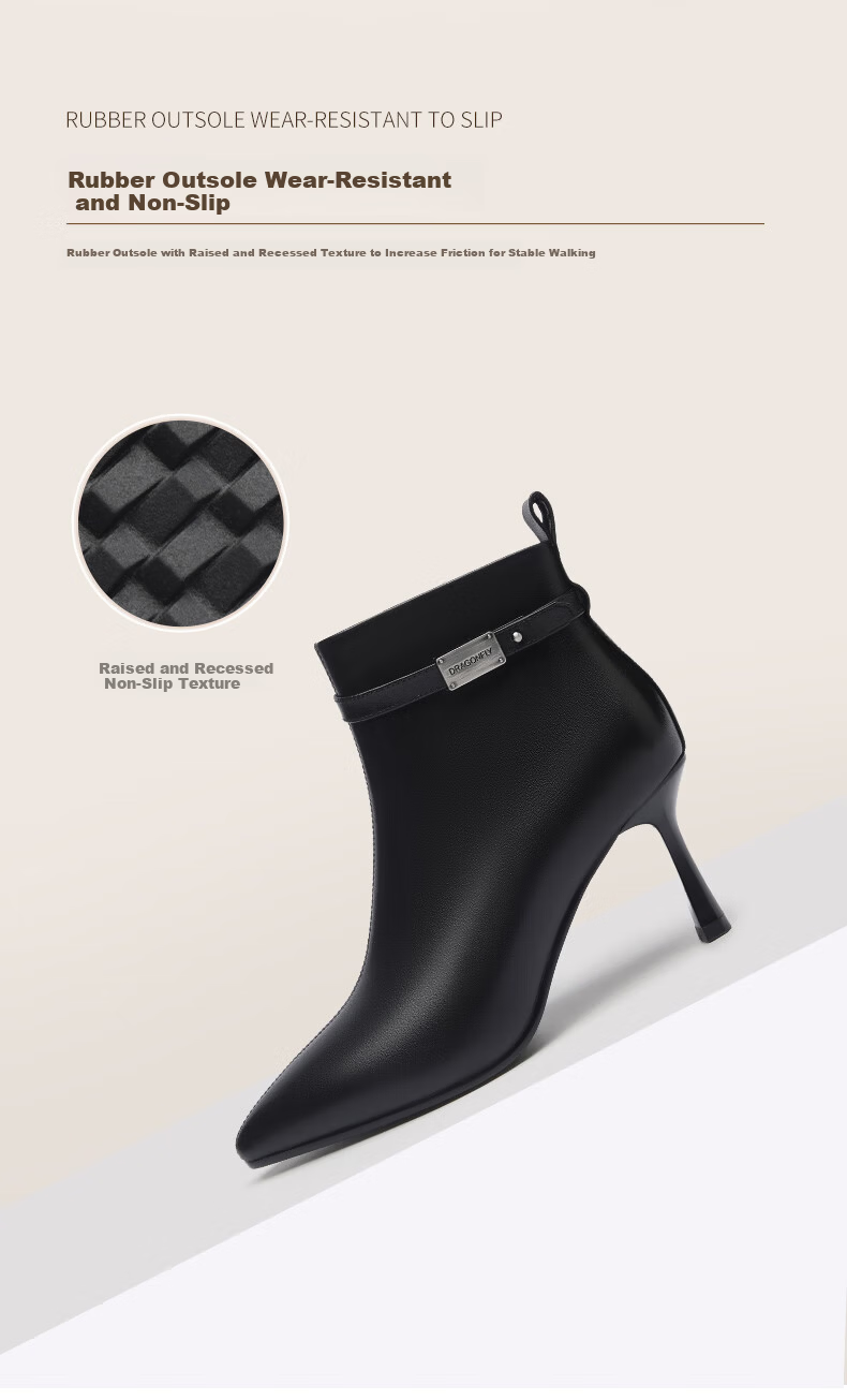 Red Dragonfly Women's Short Ankle Boots Pointed Toe High Heel Leather Autumn Winter Fleece Lined French Style Stiletto Ankle Boots WFC440961 Black Size 35 6