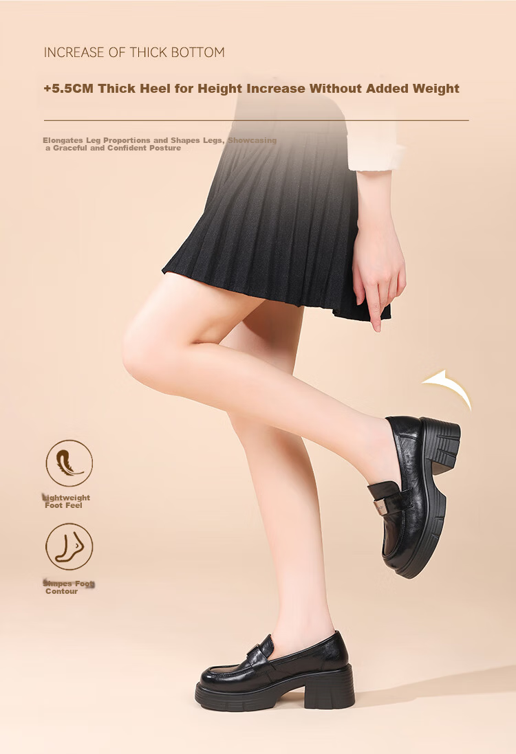 Red Dragonfly Women's Thick Sole Height Increasing Comfortable Loafers Leather Breathable Slip-On Casual Shoes WTB353361 Black 37 3