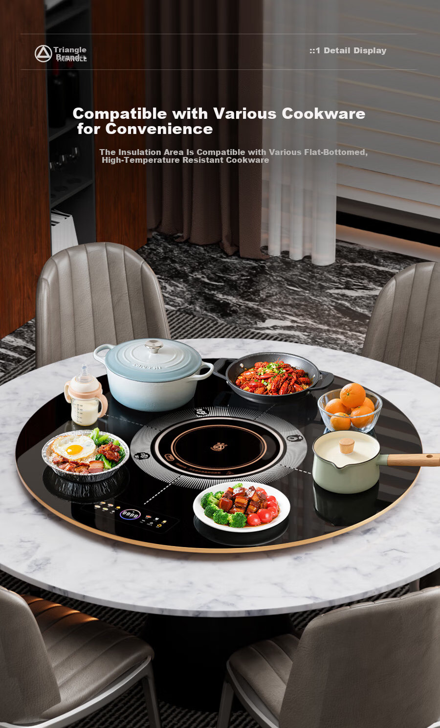 Triangle Warm Dish Board Food Warmer Heating Plate Household Multifunctional Dining Table Turntable Electric Heating Plate Heating Pad 60cm + Manual Turntable 18