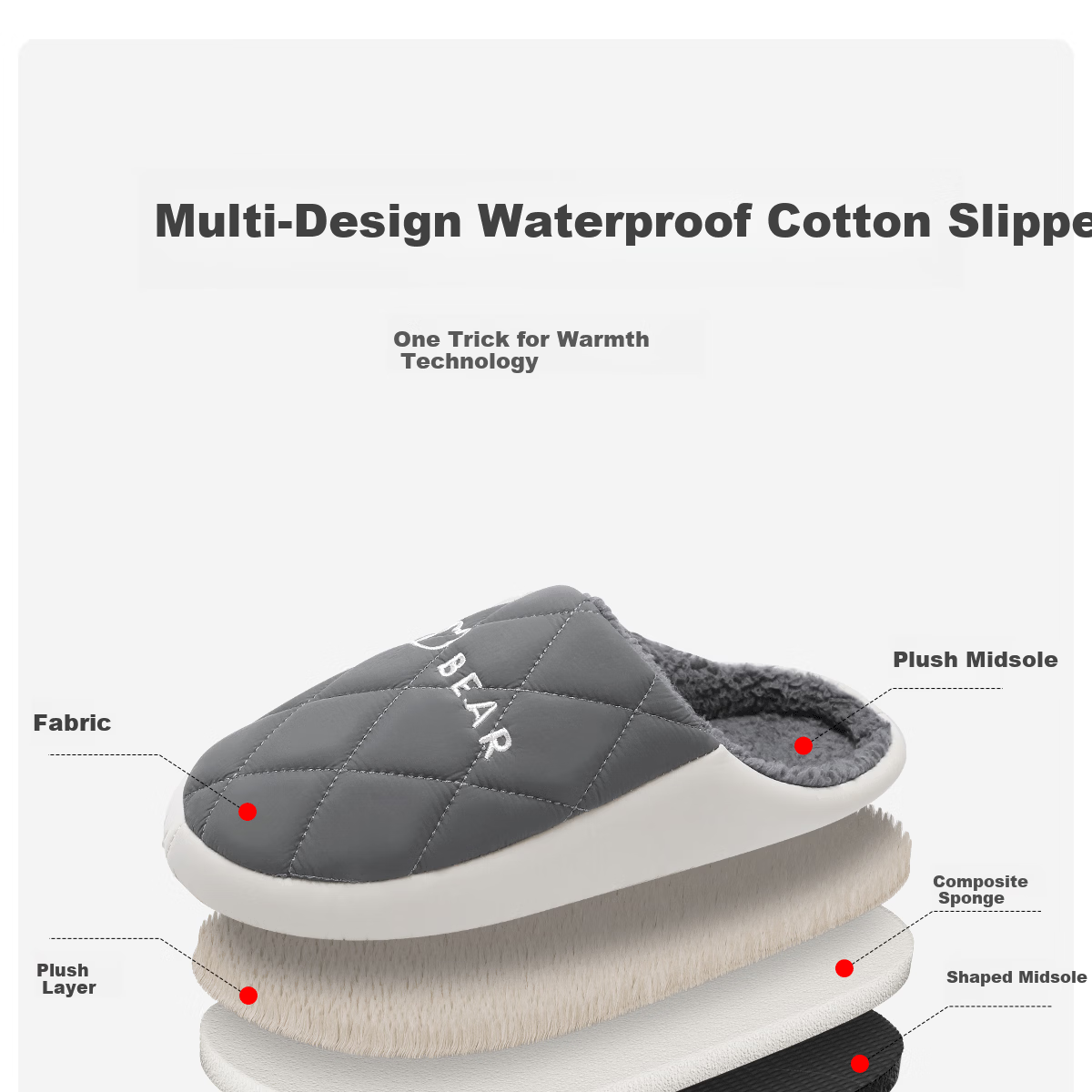 Runrou Men's Cotton Slippers Autumn Winter 2025 New Waterproof Odor-Resistant Fleece Lined Warm Indoor Thick Sole Home Slippers 5