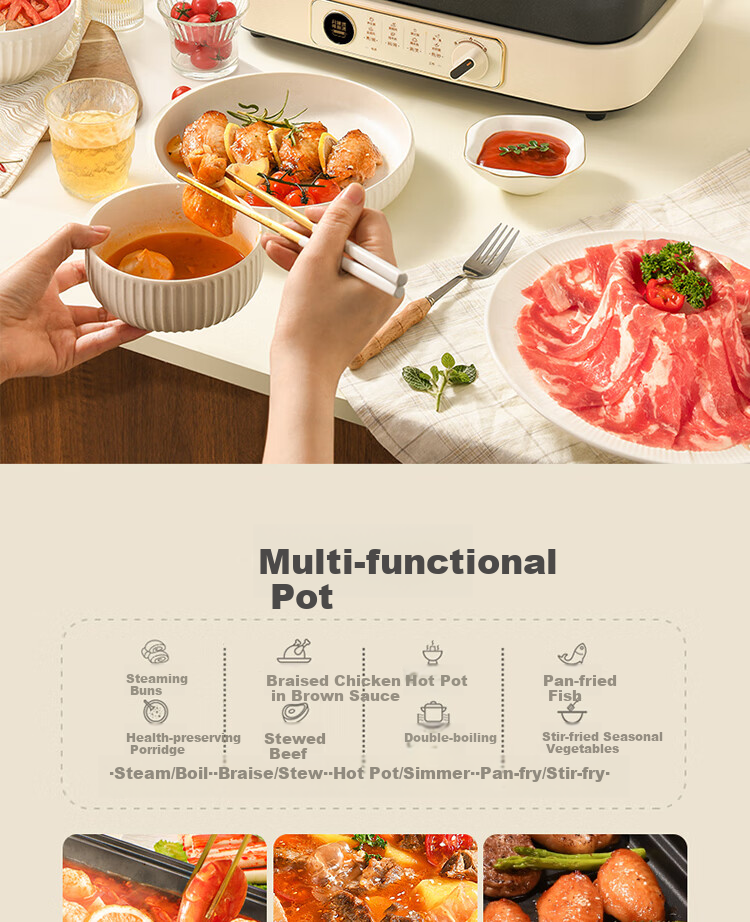 Liven Electric Hot Pot Electric Cooking Pot Hot Pot Dedicated Pot for 3-7 People Detachable Multi-Functional Cooking and BBQ Electric Heating Pot 7L Multi-Purpose Pot DHG-710 6