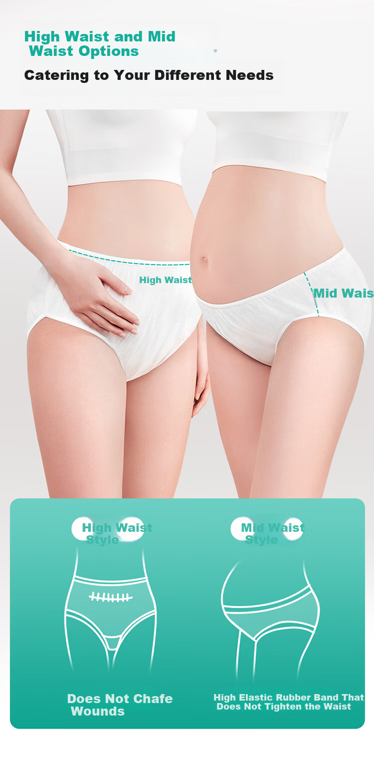 PurCotton Disposable Women's Cotton Maternity Underwear Mid-Waist Sterilized Travel Postpartum L Size 2