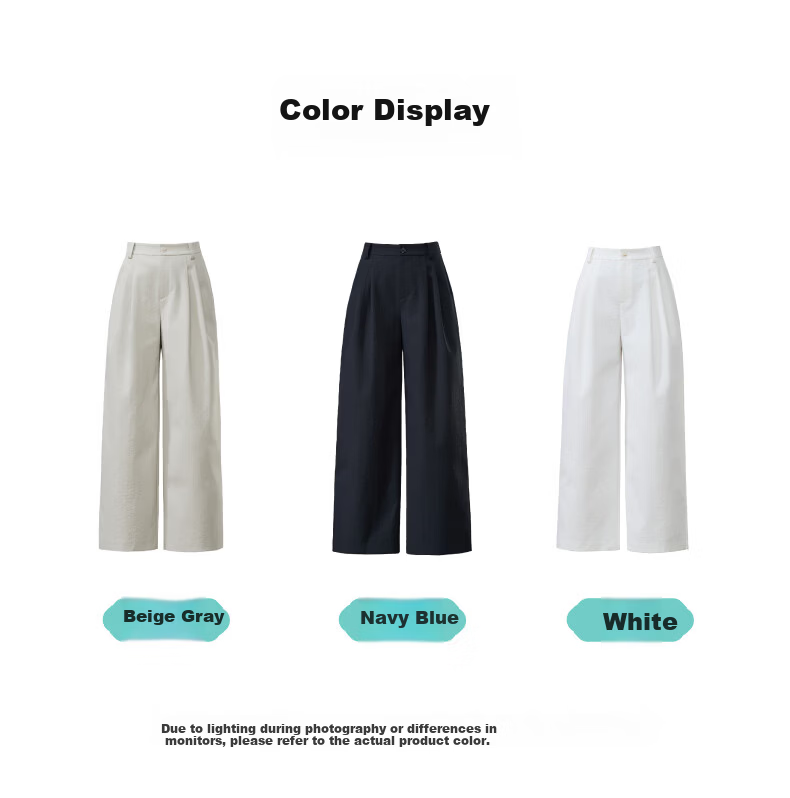 ESE-Y Wrinkle-Resistant Titanium Cotton Nine-Point Straight Wide-Leg Pants for Women 2026 Spring New Draped Casual Pants Navy Blue 27 34
