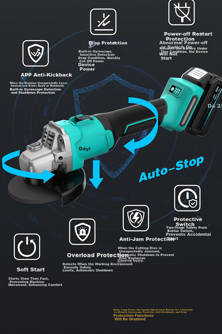 Dayi Angle Grinder Lithium Battery Cordless Electric Cutting Polishing Machine High Power 5801G Bare Tool 5