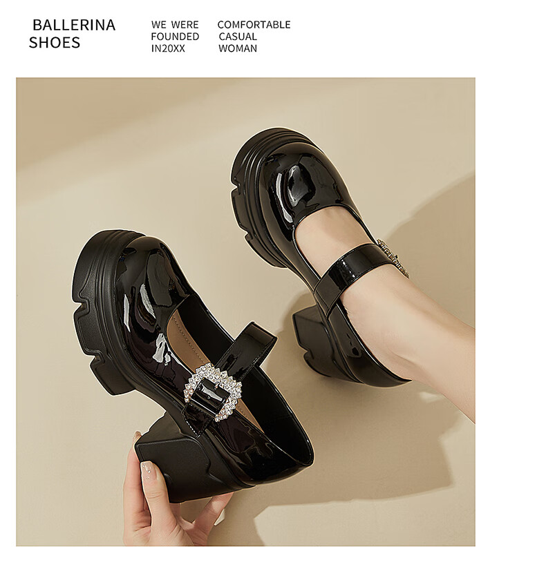 DAPHNE Chunky High Heels, Women's Elegant Versatile Velcro Mary Jane Shoes, Women's Leather Shoes, Black, Size 40 16