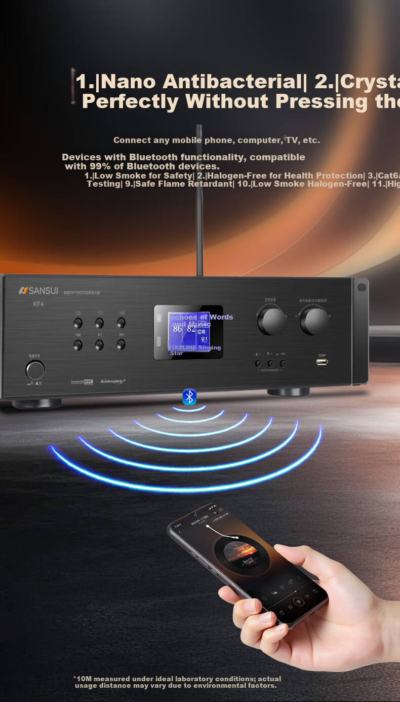SANSUI KF4 Home KTV Audio Amplifier Fixed Impedance Power Amplifier Smart Bluetooth Amplifier for Home Cassette Speaker 7