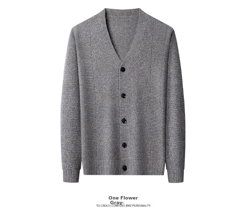 Hengyuanxiang Men's Wool Cardigan Thickened 100% Pure Wool Winter New V-Neck Warm Sweater Men's Versatile Knit Jacket 23