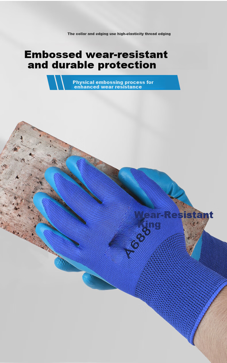 Helpershi Dipped Gloves Labor Protection 12 Pairs/Pack Rubber Textured Latex Durable Anti-Slip Breathable Construction Work Safety A688 6