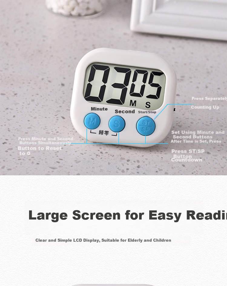 Baijie Kitchen Timer Student Alarm Clock Magnetic Timer Reminder Clock Two-in-One Large Screen 4