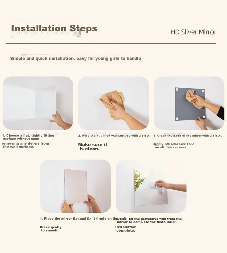 Yimo Acrylic Soft Mirror Wall Sticker Self-Adhesive Full-Length Dressing Mirror No Drilling Home Use HD Mirror 30*120cm 13