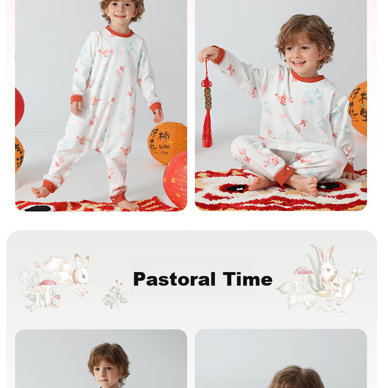 Beitaisi Children's Pajamas Spring And Autumn Style, Pure Cotton Baby Sleeping Bag, Boys Long-Sleeve Loungewear, Girls Split-Leg Sleepwear 6