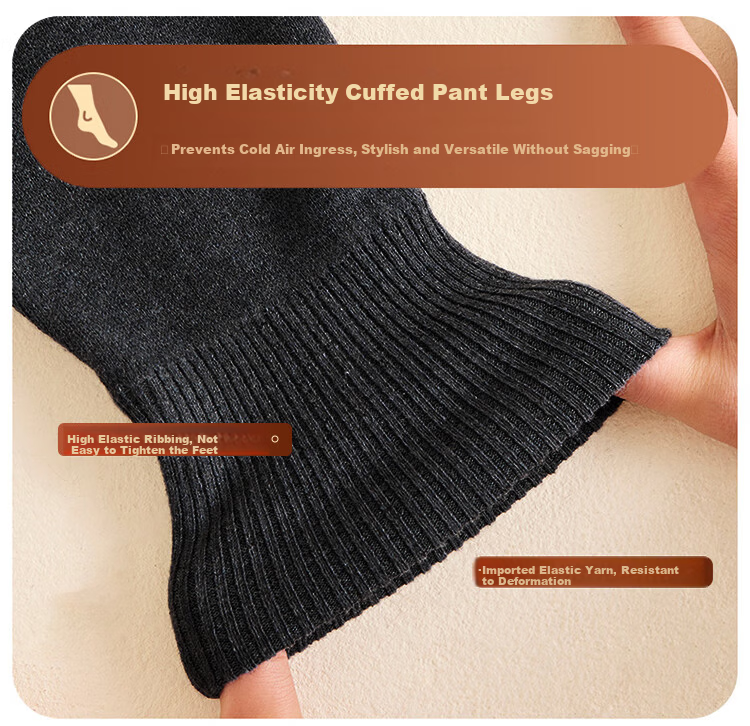 Langsha Thermal Cotton Wool Men's Thickened Fleece Lined Heated Base Layer Pants Winter Knee Support Patch Waist Thick Fleece Long Johns 18