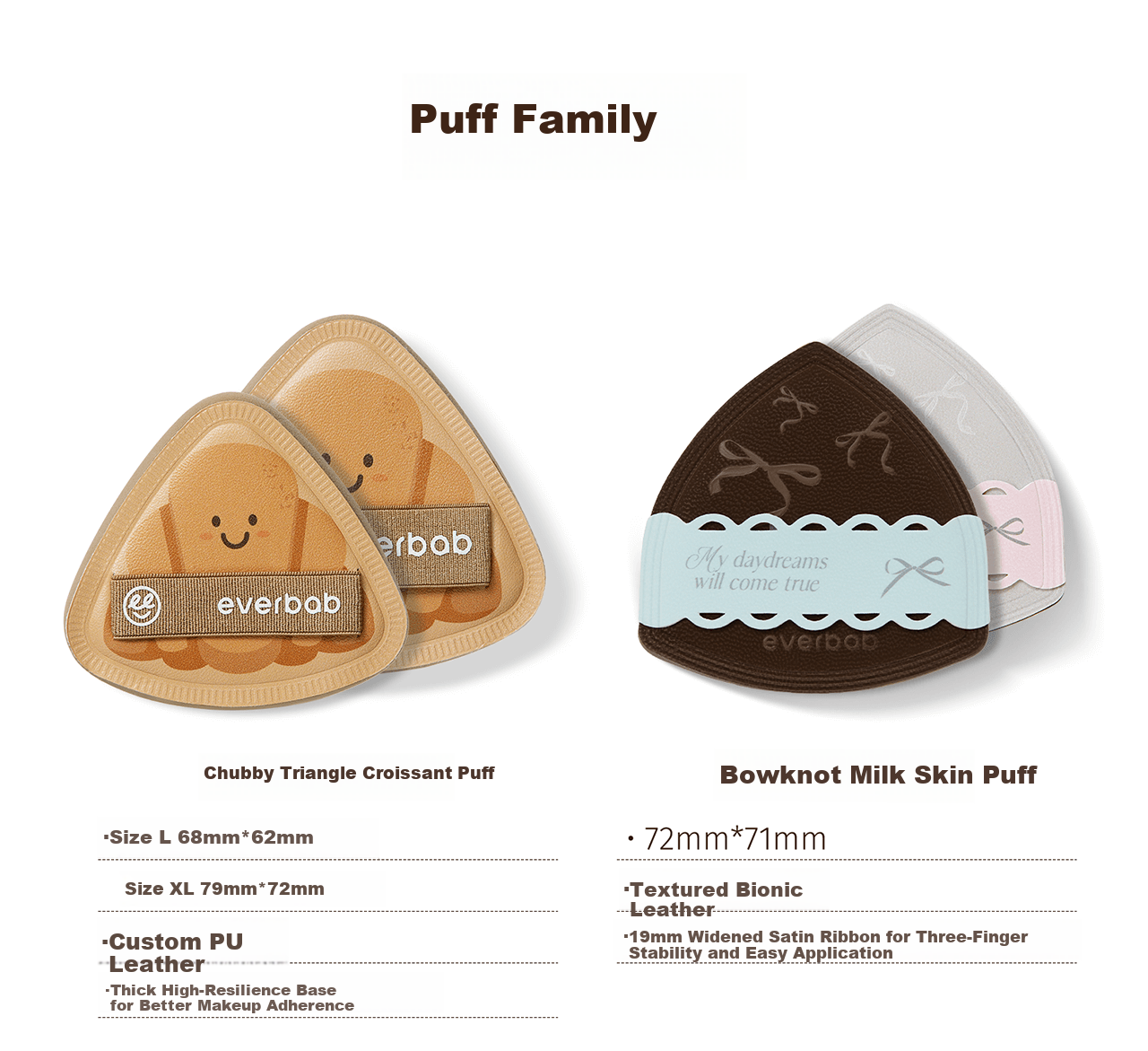 Everbab Aibella Raw Chocolate Croissant Cushion Puff XL Size 4 Pieces Makeup Sponge Dual Use Wet and Dry 10