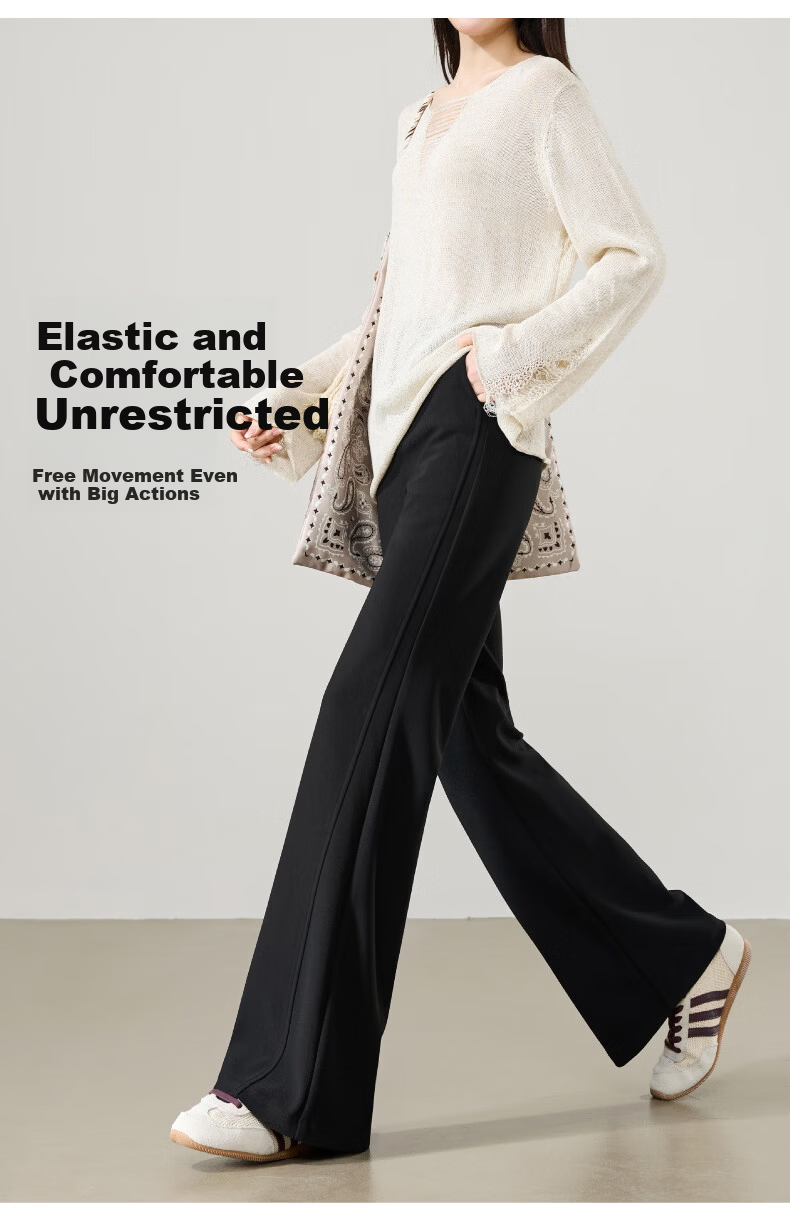 ESE-Y Women's Spring 2026 Slim Fit Stretch Office Flared Trousers Black Size 28 24