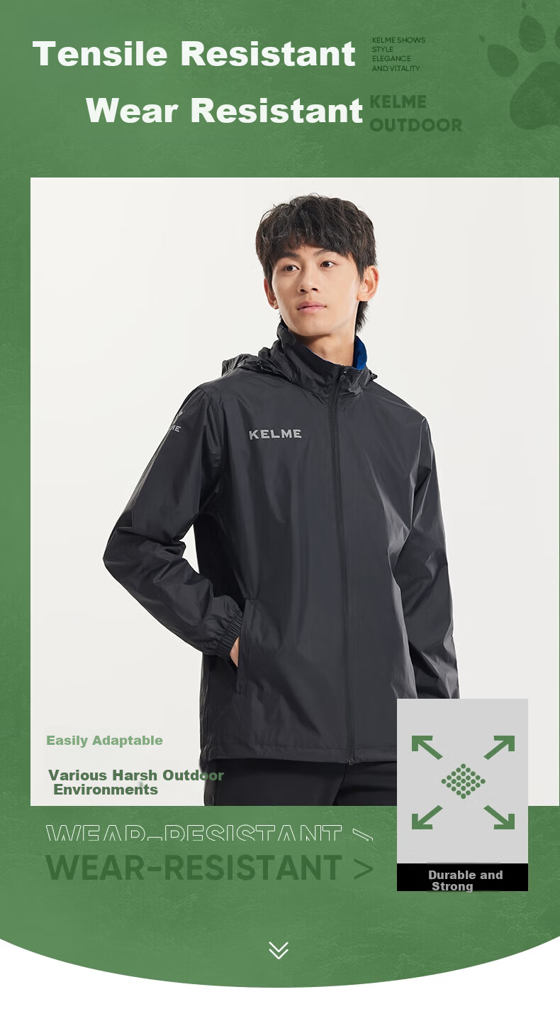 KELME Men's Sports Jacket Windbreaker Water-Repellent Windproof Hooded Football Training Jacket White 2XL 4