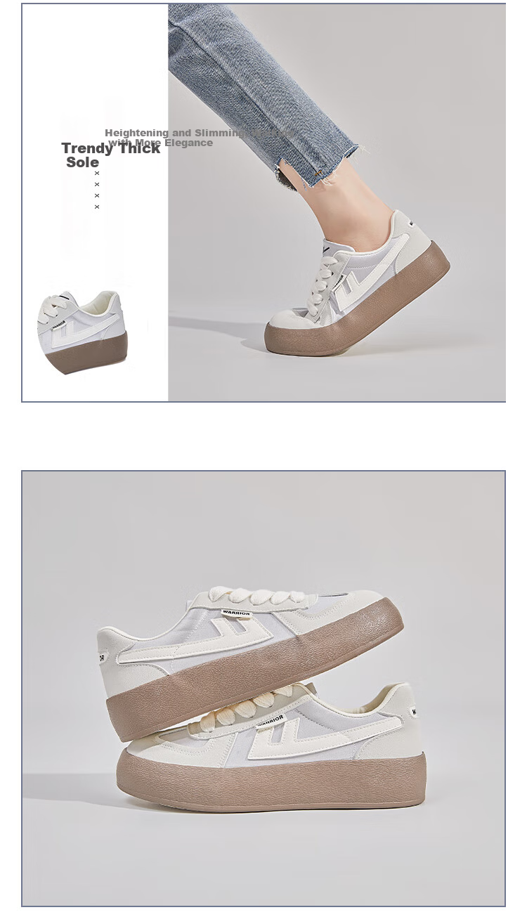 Warrior Women's Thick-Soled Canvas Shoes Retro Versatile Sneakers Lightweight Casual Shoes H896BR Gray/Silver/Beige Size 35 3