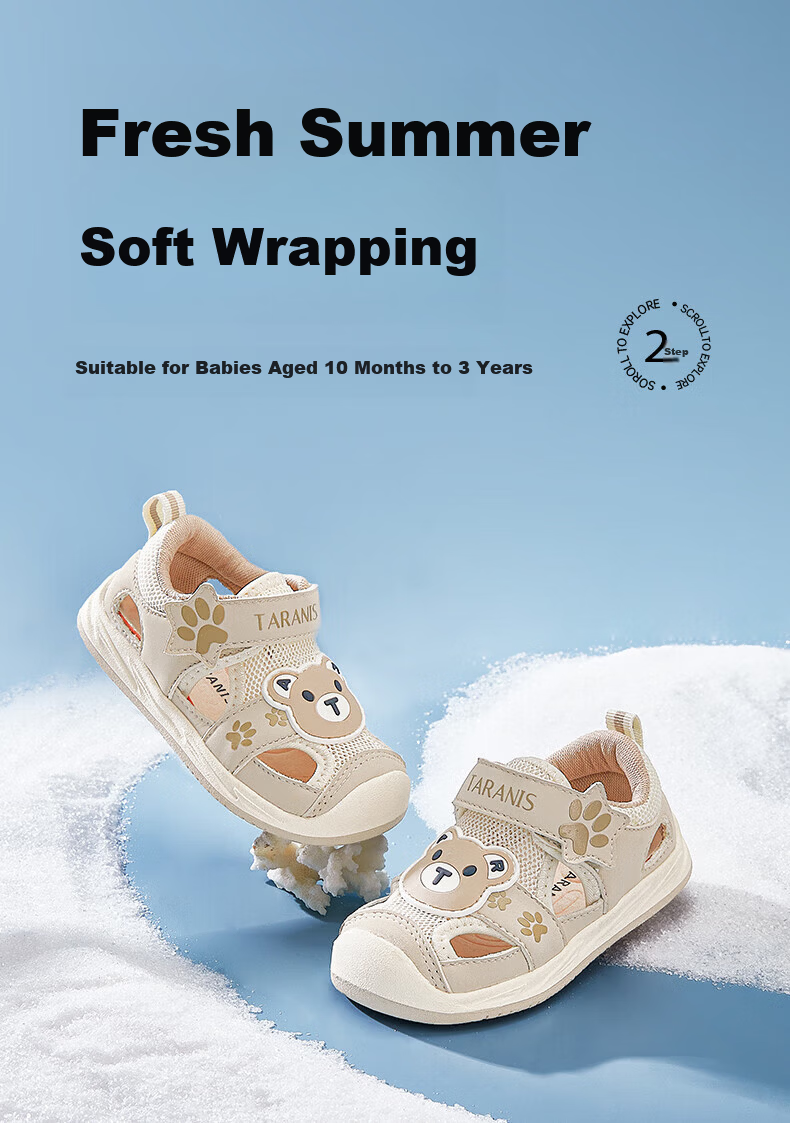 TARANIS Summer Toddler Non-Slip Soft Sole Walking Shoes Boys Baby Sandals Closed Toe Anti-Kick Functional Shoes Apricot/White Size 21 1