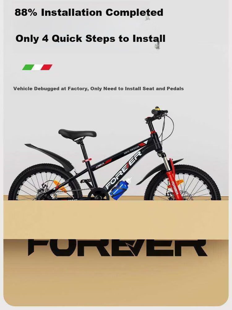 FOREVER Children's Mountain Bike Gear Shift for Boys and Girls Ages 6-15, Black and Red Integrated Wheel, 22-inch 18