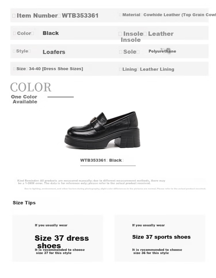 Red Dragonfly Women's Thick Sole Height Increasing Comfortable Loafers Leather Breathable Slip-On Casual Shoes WTB353361 Black 37 4