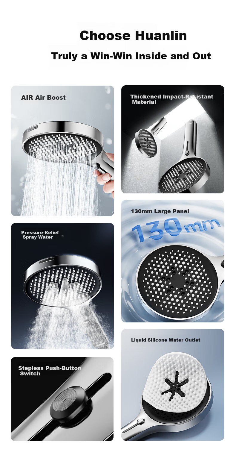 SUPOR Turbo Powerful Pressurized Handheld Shower Head Large Water Flow with Spray Gun Infinite Adjustment Silver S 3