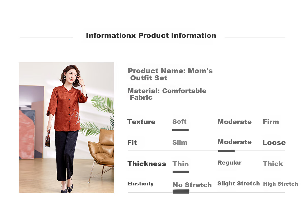 Yuzhaolin Mom's National Style Three-Quarter Sleeve Suit Middle-aged and Elderly Women's Clothing Grandma Clothes Y244A1800 5