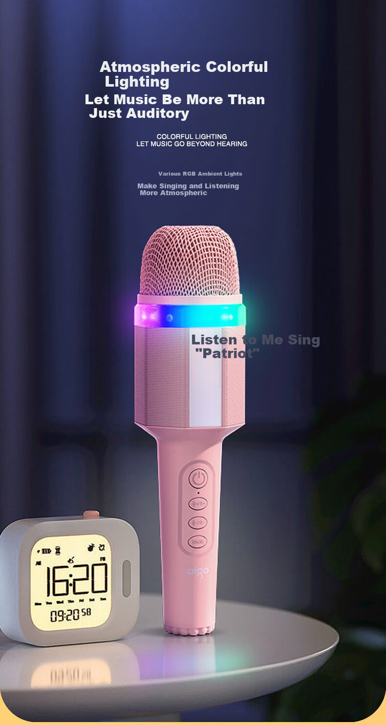 Aigo K8 Sakura Pink Wireless Microphone Home KTV Voice Changer Karaoke Speaker TV Douyin Live Noise-Cancelling Bluetooth Singing Handheld Microphone All-in-One Entertainment System 5