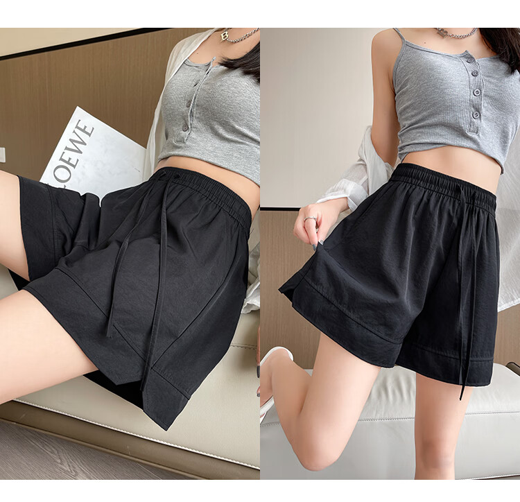 Jeanswest Women's Shorts 2026 Summer Ice Silk Thin Yamamoto Loose Quick-Dry Sports Casual Split Black S 17