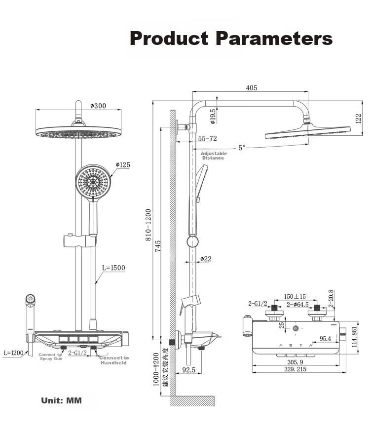 ARROW Shower Set Four-Function Pressurized Keypad Overhead Shower Complete Set 33