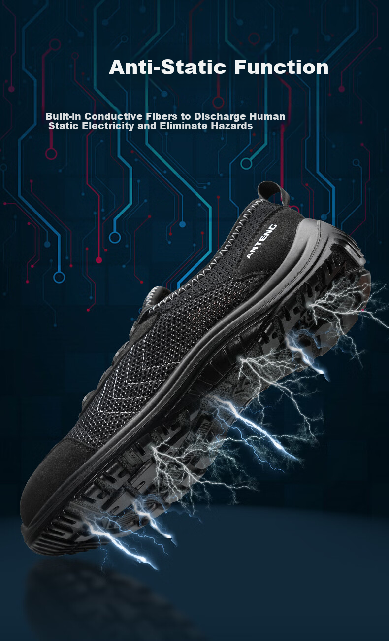 ANTENG Men's Summer Safety Shoes Steel Toe Anti-Smash National Standard Anti-Static Lightweight Breathable Comfortable Safety Shoes AS08 [Anti-Smash/Anti-Static] Size 38 5