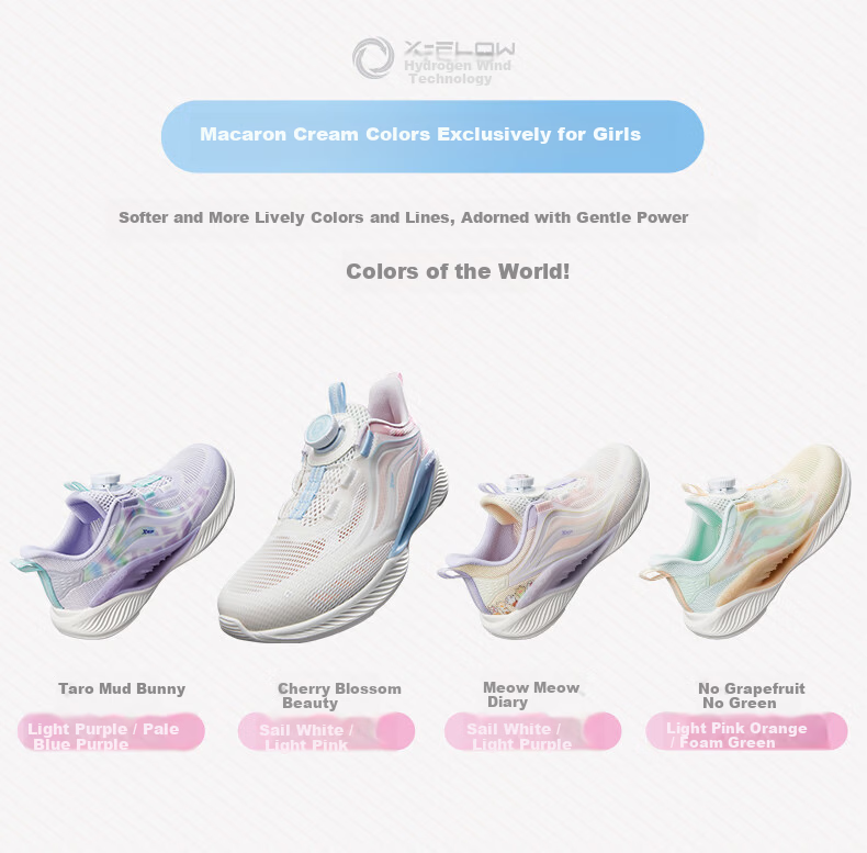XTEP Kids Hydrogen Wind 5.0 Multi-Color Breathable Dial Lightweight Running Shoes Vanilla Yellow/Fondant Pink Size 38 20