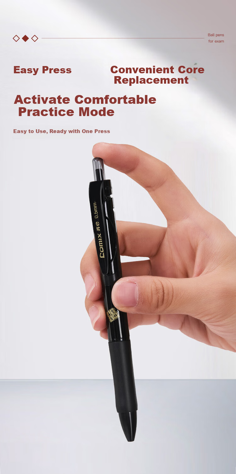 Comix Quick-Dry Click Pen ST 0.5mm Tip Student Exam Gel Pen Black 3-Pack EB29【Xideng Jinke】 10