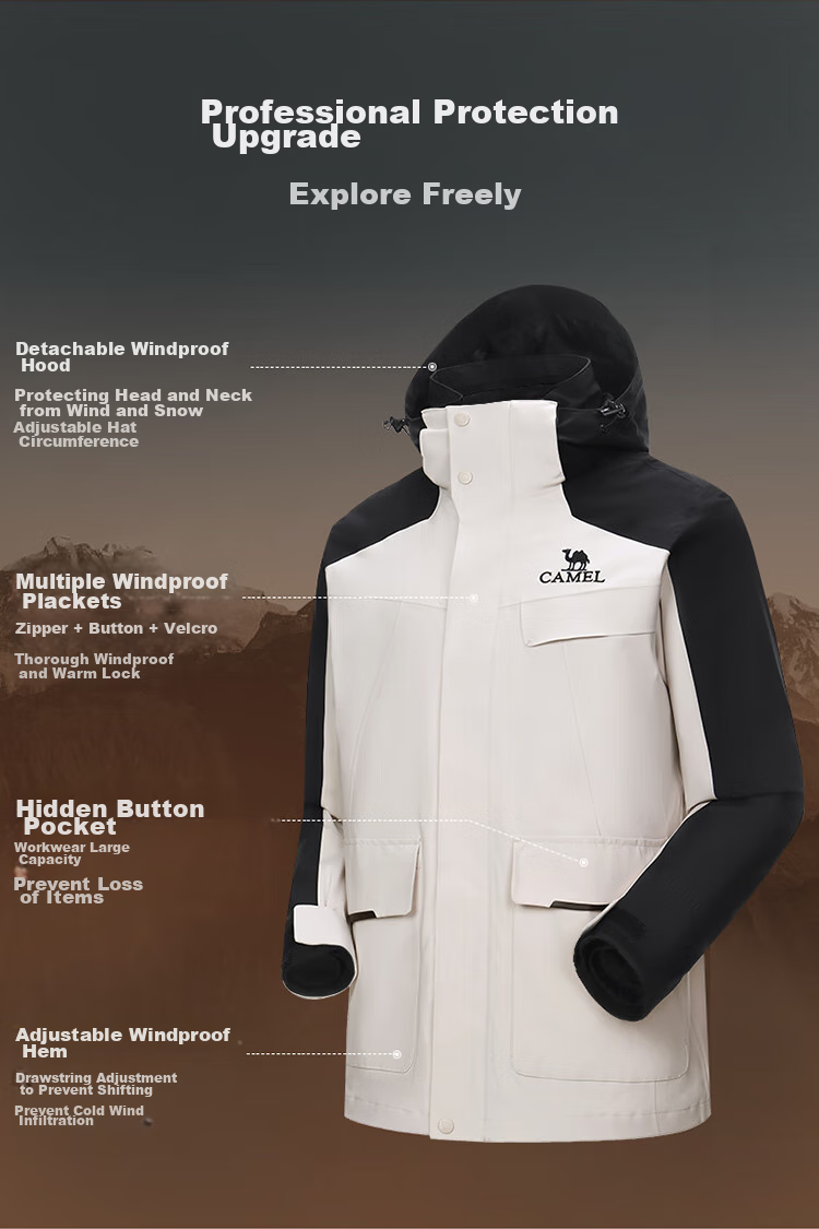 CAMEL Men's Workwear Windbreaker Jacket, Down Coat Two-Piece Set, Three-In Windproof Waterproof Outerwear A13CA31071H 9
