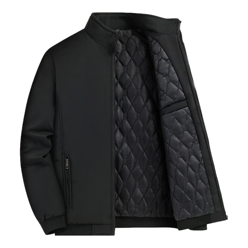 ROMON Men's Autumn Winter Business Casual Executive Cotton Padded Jacket Coat 36JM Black XL