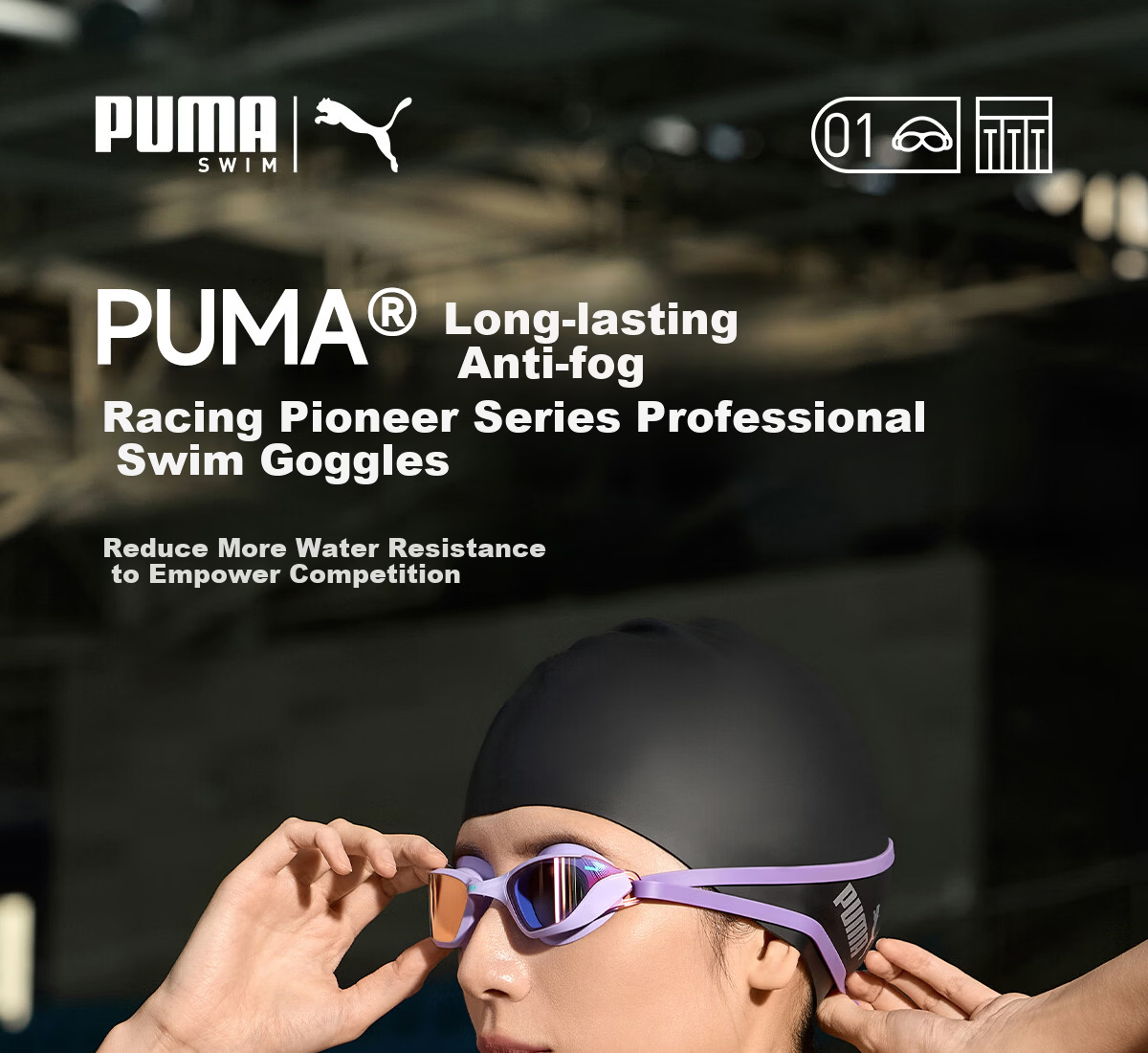 PUMA FINA Certified Adult Racing Swim Goggles High-Definition Anti-Fog Waterproof Unisex 3