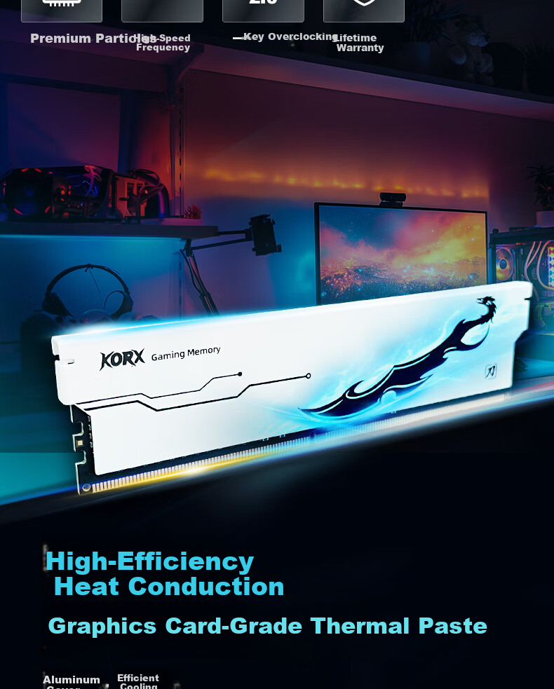Quanxing Kuxinke Series DDR4 3200MHz 16GB Desktop RAM Heat Sink High-Speed Stable Compatible Gaming Office Universal KuU3200 White 3