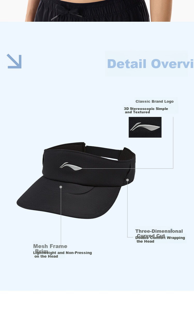 Li-Ning 2026 Unisex Running Series Reflective Moisture-Wicking Visor Cap Black One Size 2