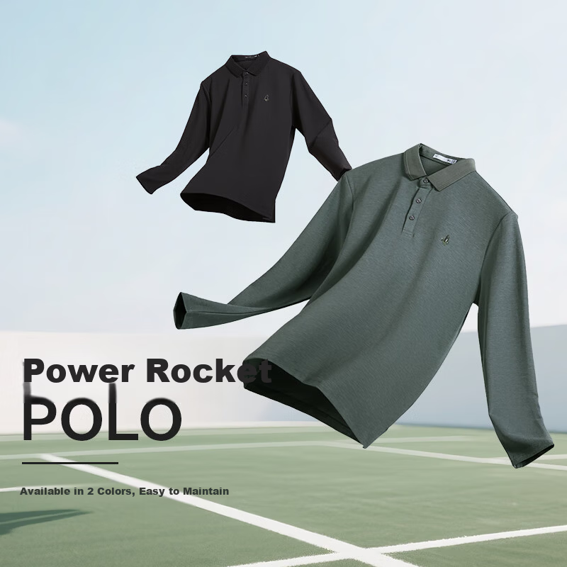 HLAHLA Men's Long Sleeve Polo Shirt Autumn Sports Rocket Base Shirt