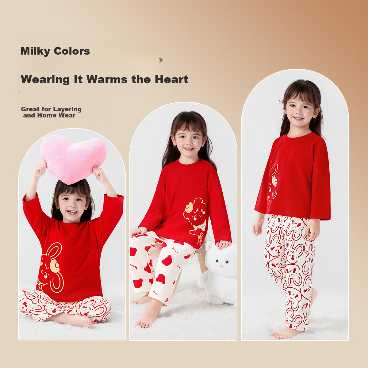 Classic Teddy Kids Pajamas Boys Girls Homewear Red Year Long Sleeve Set Cotton Breathable 2-Piece Set Little Rabbit 110