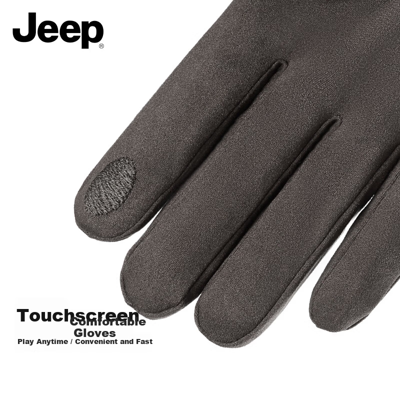 JEEP Winter Riding Cotton Gloves for Men, Fleece Lined, Thickened Cowhide Velvet Touchscreen Motorcycle Electric Bike Windproof Warm Gloves