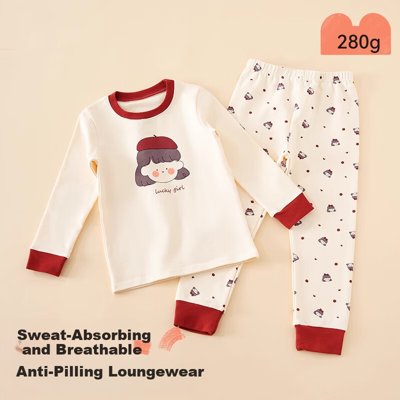 Mianqixiong Children's Cotton Pajamas Spring and Autumn New Thin Cotton Homewear Set for Boys and Girls Baby Autumn Clothes Set - Size 120