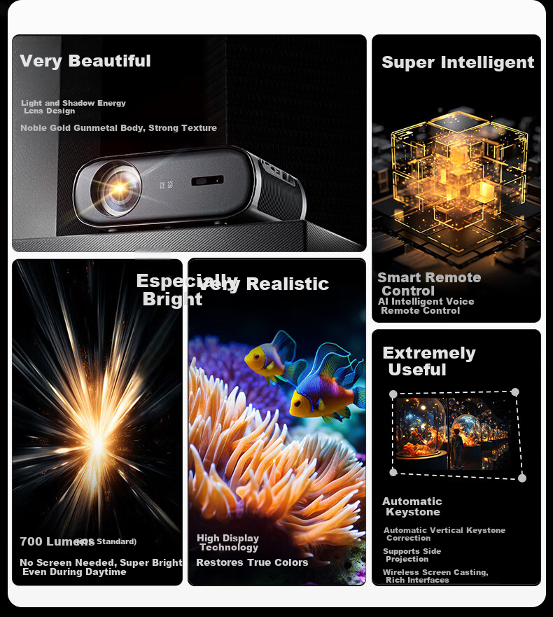 Weiying Y18 Smart Cloud Platform Projector for Home Use, Ultra-High Portable Bedroom Projector, All-In Home Theater (Automatic Keystone Adjustment, High-Definition Picture Quality) 3