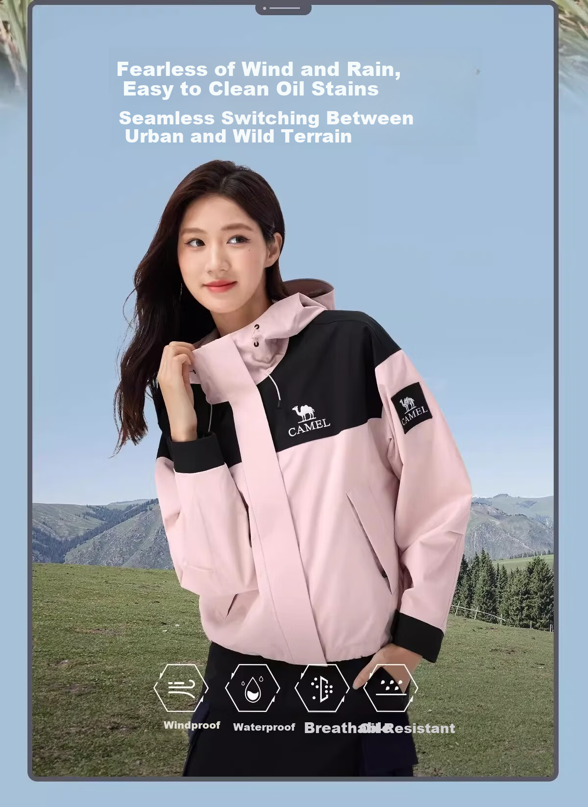 CAMEL [Three-Proof] Outdoor Single-Layer Waterproof Jacket Unisex New Lightweight Mountaineering Coat 4
