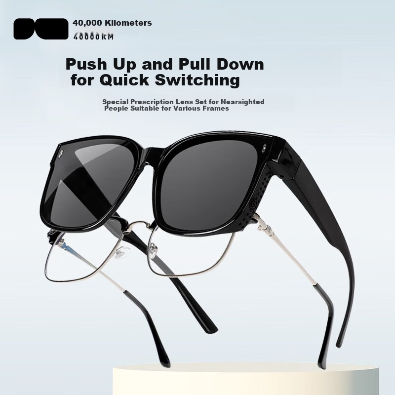 40,000 KM Polarized Clip-On Sunglasses for Prescription Glasses, Unisex Driving Sun Glasses UV Protection