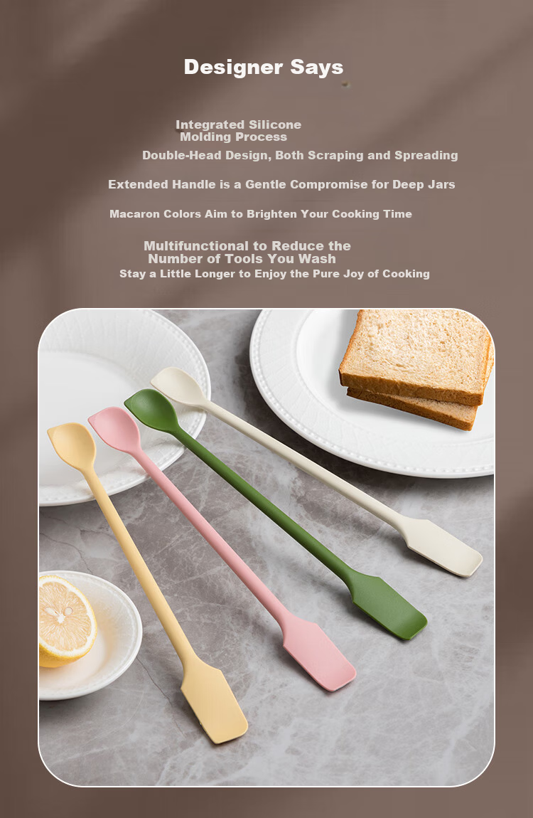 Banwu Life Silicone Spoon Silicone Scraper Long Handle Coffee Stirring Spoon Jam Spatula Butter Spreader Food Grade Baking Silicone Spatula 4