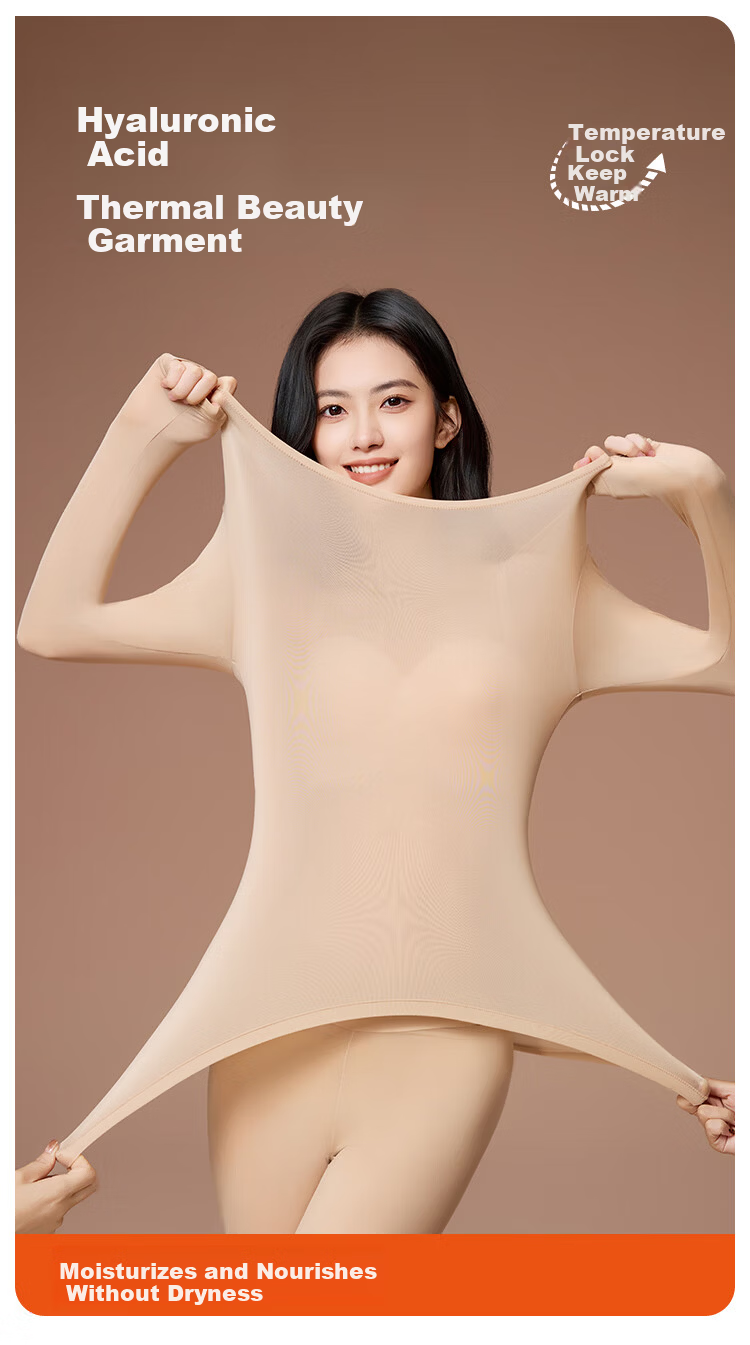 MiiOW Women's Skin Care Ultra-Lightweight Seamless Slim Fit Wide Neck Autumn Winter Thermal Underwear Set 1