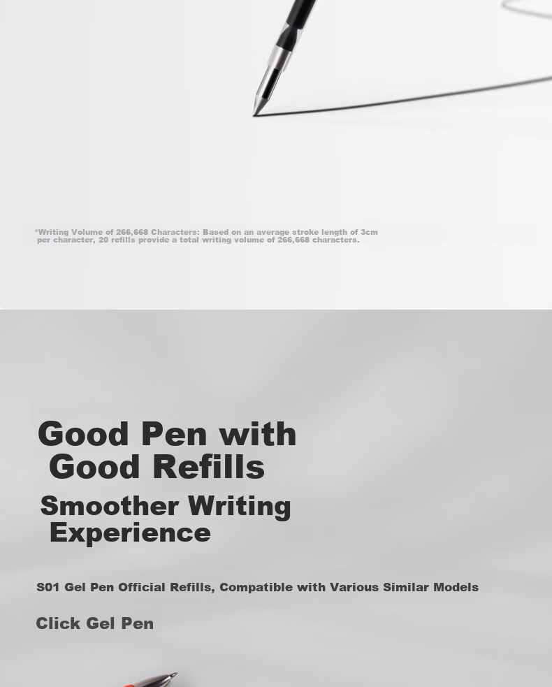 Deli 0.5mm Retractable Gel Pen Refills for Students, Compatible with S01/S08/1008/K35 and G-5, Black Bullet Tip, 20 Pieces/Box S782 9