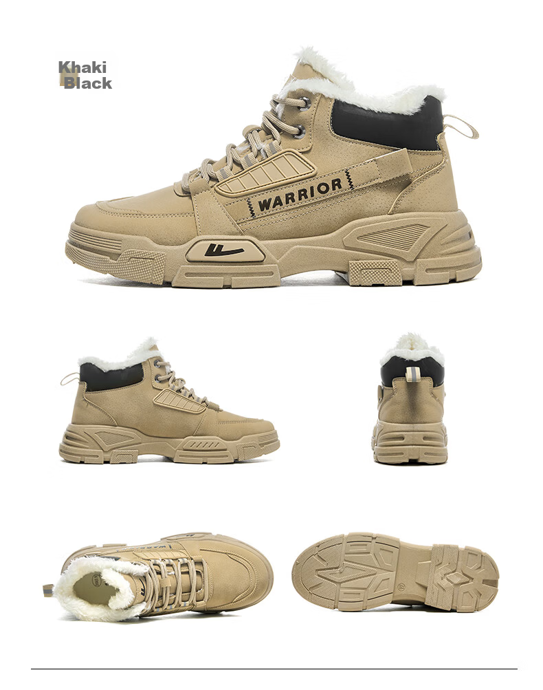 Warrior Official Men's Snow Boots Fleece Lined Thickened Northeast Warm Martin High Top Cotton Shoes 212N Khaki Size 43 29