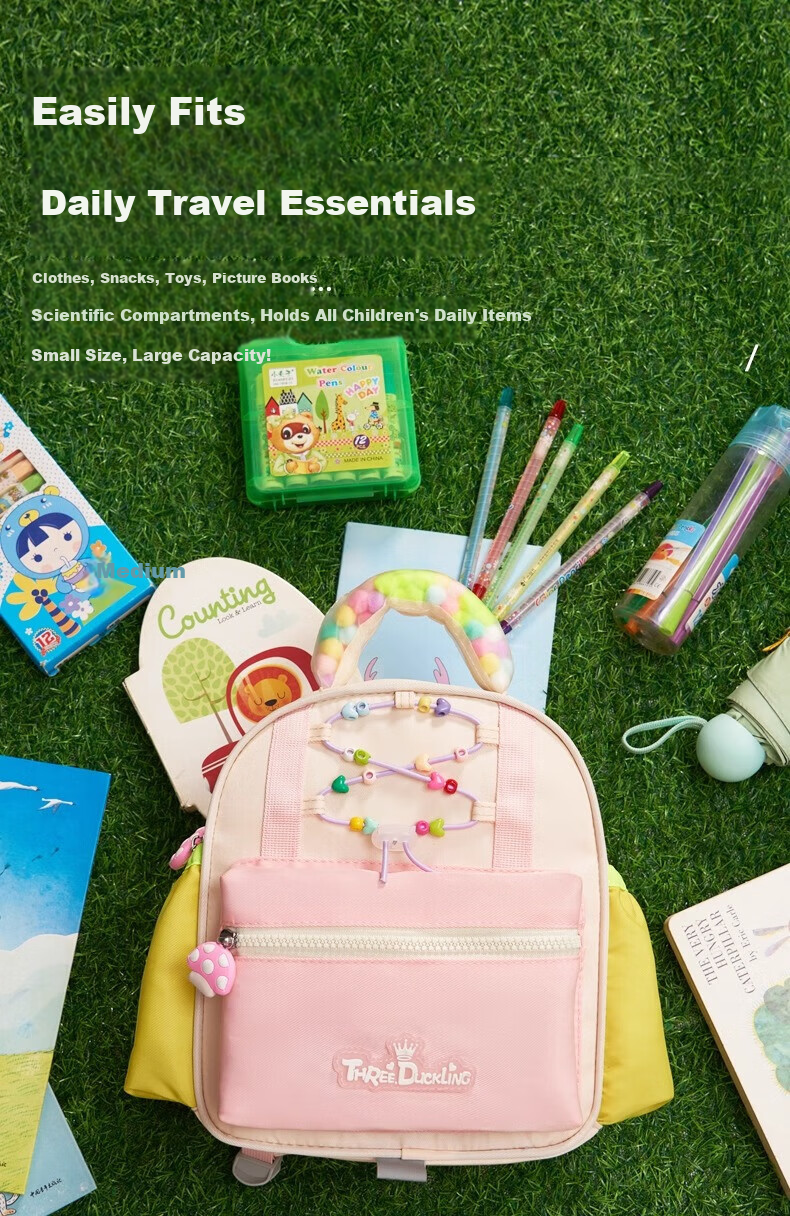 Three Duckling Kindergarten Backpack for Girls and Boys, Small to Large Size, Colorful Ball Travel Bag, S Size Blue Breathable Model 5